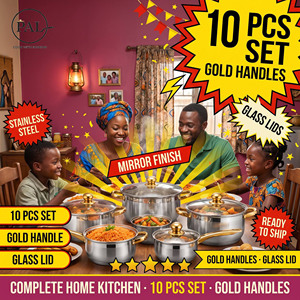 Luxury Modern 10-Piece Lightweight Stainless Steel Sauce Pot Set with <strong>Gold</strong> Handle Glass Lid (16-24cm) Induction/Gas Wedding Gift - Product Image 1