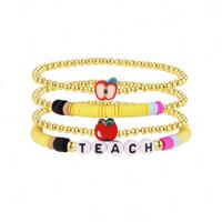 Ensemble de bracelets perlés tendance pour enseignantes, avec breloques en forme de pomme, de crayon et de lettres, bracelet élastique pour femme, cadeau