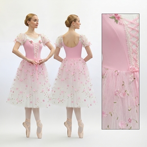 Vestido Tutú Romántico Rosa Floral para Mujer, Disfraz de Ballet de Tul Suave con Apliques de Flores para Actuación de Coopelia - Product Image 3
