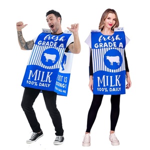 Nouvel ensemble de costumes amusants pour <span class=keywords><strong>couple</strong></span> en forme de carton de lait et de biscuits, tenue alimentaire fantaisie pour fête d'Halloween - Product Image 1