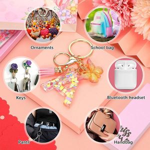 Ring Tassels Keyring Holder Pendent Gift Accessory English Alphabet Crystal Women <b>Key</b> <b>Chains</b> Acrylic Butterfly Letter Keychains - Product Image 6