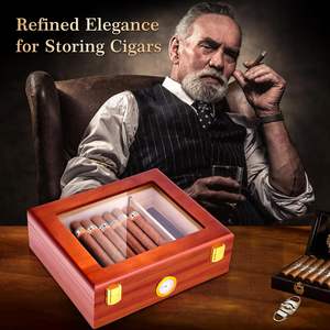 Humidor à cigares de bureau portable classique de haute qualité en laque, avec couvercle en verre, construction en bois, hygromètre et fonctions anti-humidité - Product Image 6