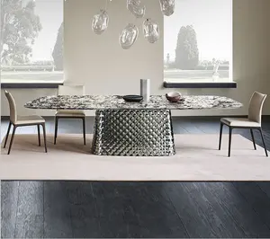 意大利简约大理石餐桌简约现代矩形高端设计师轻质石板奢华石材桌椅