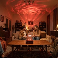 Lampe de projection d'ambiance avec haut-parleur Bluetooth, projecteur rétro en bois, projections à motif aquatique réglables