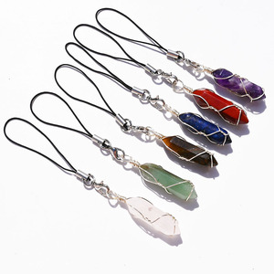 Unique Zhejiang Crystal Keychain Natural Crystal Lapis Lazuli Amethyst Tiger's Eye Hexagonal Column Mobile Phone Pendant Model