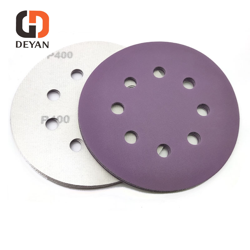 Лидер продаж, наждачная бумага 5 дюймов с 8 отверстиями, фиолетовая наждачная бумага, разные цвета наждачной бумаги, зернистость всех размеров, разные отверстия для полировки