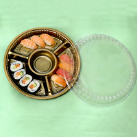 Kotak Makanan PET Sekali Pakai 3 Kompartemen Bulat Buatan Pabrik Sesuai Pesanan, Cocok untuk Sushi, Buah, Camilan, Ayam Goreng, Makanan Bawa Pulang