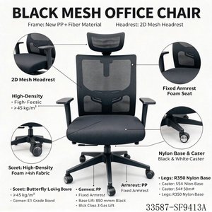Silla de oficina ergonómica de malla con respaldo medio, giratoria, para computadora, con reposabrazos fijos, asiento inclinable verde 33587-SF9413A - Product Image 2