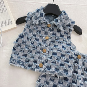 Di alta qualità estate autunno Cowboy senza maniche Top Dress bambine <span class=keywords><strong>Boutique</strong></span> set di <span class=keywords><strong>abbigliamento</strong></span> per 4-12 anni set di <span class=keywords><strong>abbigliamento</strong></span> per bambini - Product Image 1