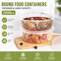 Conteneur alimentaire rond réutilisable de grande capacité 90 oz, boîte à lunch jetable en plastique micro-ondable avec couvercle