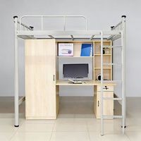 Lit mezzanine personnalisable en acier et bois avec bureau modulaire, armoire et composants d'escalier