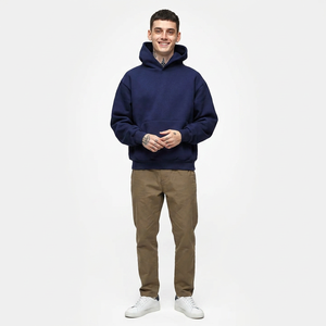 Custom Logo Oversize Blank Fleece Hoodies No <b>String</b> Embroidery 100%Cotton 500g Heavy Weight Street Wear Plain Men's Hoodies - Product Image 1