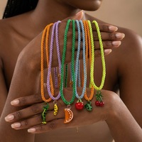 Zomerse elektrolytisch verzinkte hanger kersen, hot selling touwketting, schattige kleur voor fruit hars dames sieraden