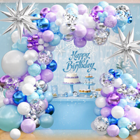 Kit d'arche de guirlande de ballons étoiles argentées bleu glace et violet, ballons en latex avec confettis, décoration d'anniversaire pour fille sur le thème du pays des merveilles d'hiver