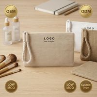 Pochette de maquillage personnalisée en toile de jute, sac cosmétique à fermeture éclair, étui organisateur en coton jacquard naturel pour le rangement de téléphone en voyage