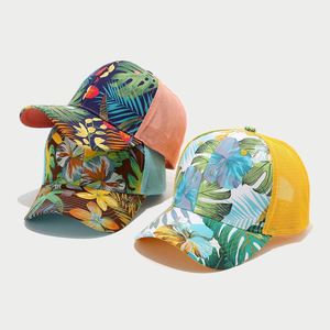 Hawaii Vacation Inspired Men Women Casual Baseball Cap Curved Breathable Sunshade Hat <b>Leaf</b> Printed Pattern - Product Image 1
