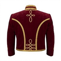 Veste Hussar Vintage pour Homme en Laine Bordeaux, Tunique Uniforme avec Broderie Dorée, Col Montant, Style Vêtement d'extérieur
