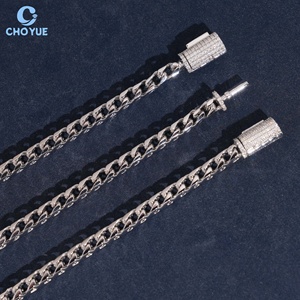 Precio de Fábrica al por Mayor Cadena Cubana de Moissanita con Incrustaciones de Plata de 4mm, Collar de Moda Urbana Hip Hop, Joyería para Fiesta, Regalo - Product Image 5