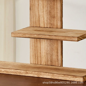 Solid Wood Desk <b>Tea</b> Display Shelf With Teapot <b>Cup</b> Storage Rack For Living Room Decor - Product Image 2