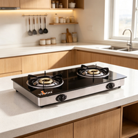 Kompor Gas Portabel Cina dengan Permukaan Kaca Temper, Kompor Gas Luar Ruangan Dua Tungku (2 Burner) untuk Peralatan Dapur Rumah dan Memasak