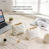 Sac de maquillage matelassé en toile tendance, nouveau, vente en gros d'usine, simple, portable, pour femme, avec impression mignonne, sac cosmétique à cordon de serrage TWGZ