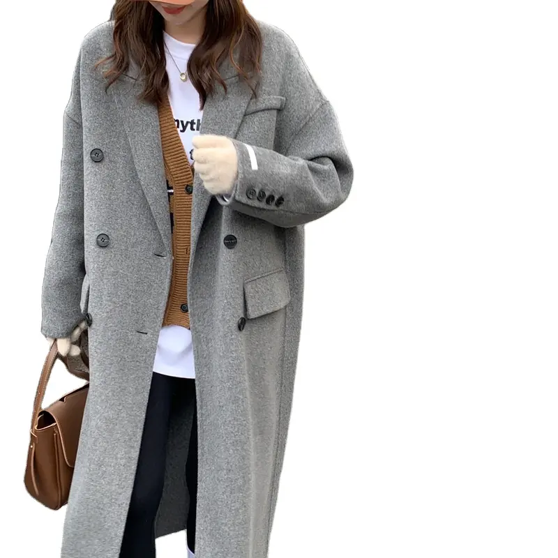 Double sided cashmere coat women's medium long loose over knee wool coat