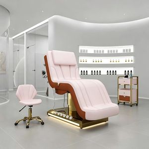 Pink Gold <b>Electric</b> Massage <b>Table</b> Salon Bed Upholstered Beauty Treatment Chair Adjustable Stainless Steel Base - Product Image 3