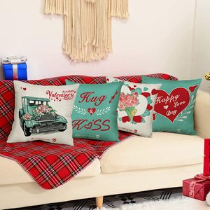 Valentine's Day Decorative Pillowcase Square Cotton Polyester Print <b>Cushion</b> Cover Home Use - Product Image 1