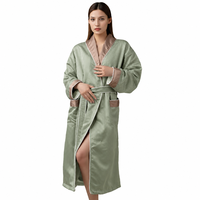 Peignoir unisexe à col châle, double face, vert, très absorbant, respirant, pour usage quotidien et vacances, style enveloppant pour couple