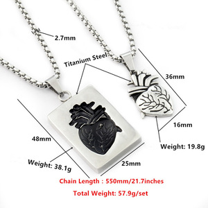 2pcs Set 18K PVD Gold Plated Couple <b>Necklace</b> | Lover Pendant <b>Necklace</b> with <b>Anatomical</b> <b>Heart</b> Design | Trendy Couple Jewelry Gift - Product Image 5