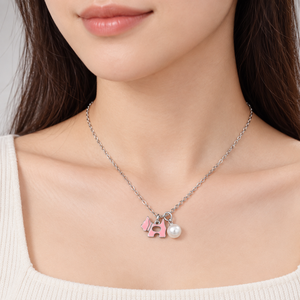 Pink Dog <b>Charm</b> <b>Necklace</b> Stainless Steel Silver Color Pendant with Narrow Cutout and 0.8 cm White Faux Pearl Accent - Product Image 5