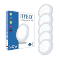Lámpara de Techo LED SMD de Superficie Hybec, 20W, 1600lm, Ra80, Garantía de 2 Años, Redonda, Blanca, Downlight para Sala de Estar, Minimalista, de Aluminio