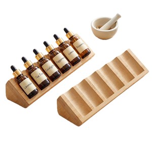 Organizador de aceites esenciales de madera maciza con 6 compartimentos, organizador de almacenamiento de bambú para exhibir aceites esenciales, organizador de escritorio - Product Image 1