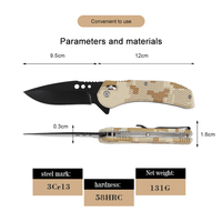 Couteau pliant de camping et d'extérieur à lame 3Cr13 résistante à la corrosion avec manche en plastique camouflage, ouverture sécurisée, vente en gros