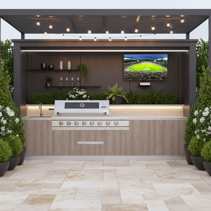 تصميم جديد لمطبخ خارجي مخصص يعمل بالتحكم عن بعد للتخييم/الحدائق، مقاوم للماء مع شواية ورف للتلفزيون - Product Image 1