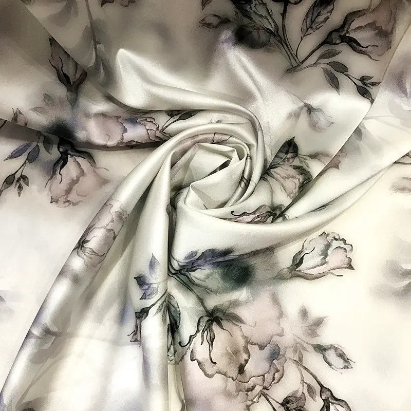 Wholesales Silk Digital Printed Spray 19 M Elastic Satin Cheongsam Ink Satin Fabric Woven Plain Lightweight 100% Silk 320 108cm