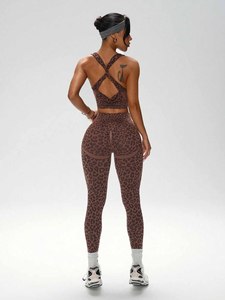 Women Leopard <strong>Cross</strong> Back Sleeveless Deep V <strong>Top</strong> and Light Weight Push Hip Leggings Yoga Set Quick Dry Fashion Yoga Set - Product Image 4