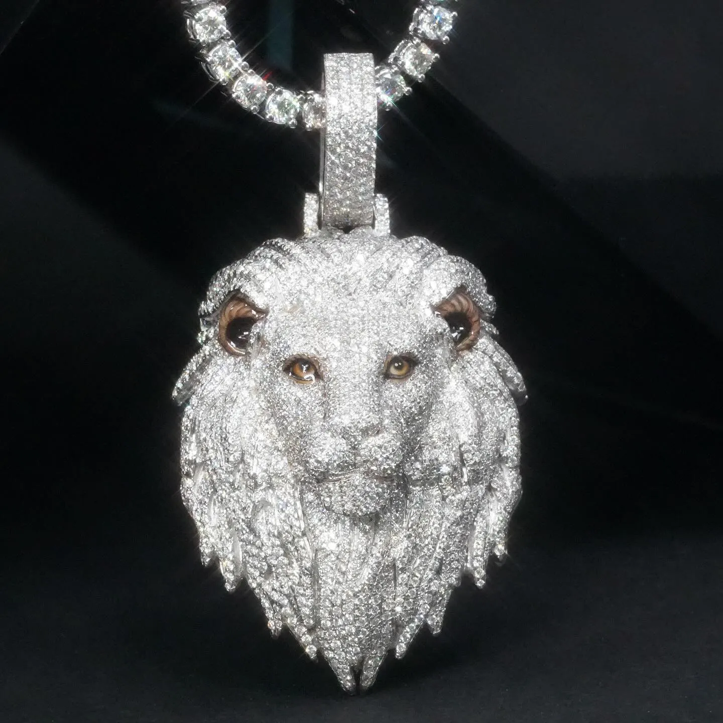 Pingente de diamante de Moissanite S925 para colar de leão, pingente 3D personalizado com rapper e hip hop, pingente de moissanite com colar de diamantes