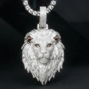 3d Iced Out Leeuw Hanger S925 Moissanite Diamant Custom Fashion Rapper Design Hiphop Moissanite Diamanten Ketting Hanger