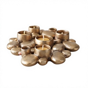 Support de bougie moderne en métal doré en forme de galets, pour plusieurs bougies chauffe-plat, décoration de luxe pour la maison, centre de table - Product Image 1