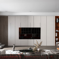 Meuble TV avec étagères ouvertes et tiroirs, minimaliste, en MDF blanc, pour salon, bois naturel