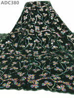 Tissu en dentelle de velours violet africain nigérian brodé de sequins et de perles, 100 % polyester élastique, pour robes de mariée et fêtes