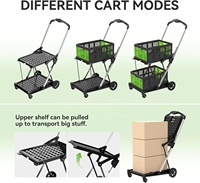 Chariot de camping pliable à 2 niveaux avec roues à frein, conception robuste, 2 caisses de rangement – Polyvalent pour le bureau et le supermarché