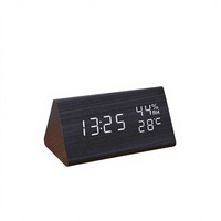 Jam Digital Kayu Kreatif Tampilan Suhu Kelembaban Fungsi Tanggal Tanpa Baterai Untuk Kamar Tidur Kantor Ruang Tamu Model 017
