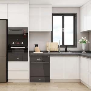 Ensemble de meubles de cuisine modulaire moderne, options en panneaux de particules et contreplaqué blanc brillant, évier en acier inoxydable - Product Image 1