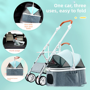 Chariot pliable de luxe réglable et durable pour animaux de compagnie (chiens et chats) à 4 roues, pour petits chiens, séparable, avec bouton de libération rapide - Product Image 3