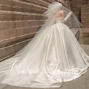 Couture Trevaon Satin Strapless Ball Gown Wedding Dress Long Train Vintage Style Floor Length - Product Image 3