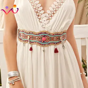 Boho Ethnic Women's Belt Elegant Luxury Design Dresses Accessories Corset Girdle Goth Retro Colorful Shell Beads Wide Waistband