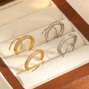 Geometric <b>Circle</b> Stainless Steel Earrings For Women Pave Setting Titanium Steel 18k Gold Colorfast Party Jewelry - Product Image 1