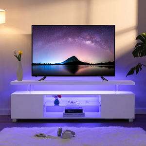 Mobile Porta TV Moderno con Ripiano in Vetro Lucido e Tavolo in Truciolato, Design Contemporaneo - Product Image 3